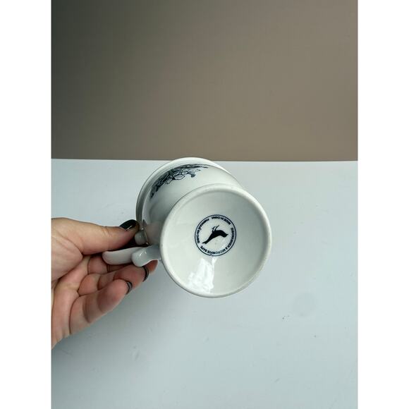 Anthropologie Initial K Mug | White Pedestal Coffee Cup | Black Floral Monogram - Picture 5 of 7